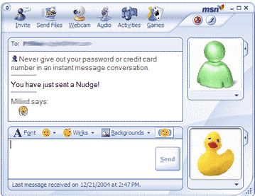 chatroom interface of msn