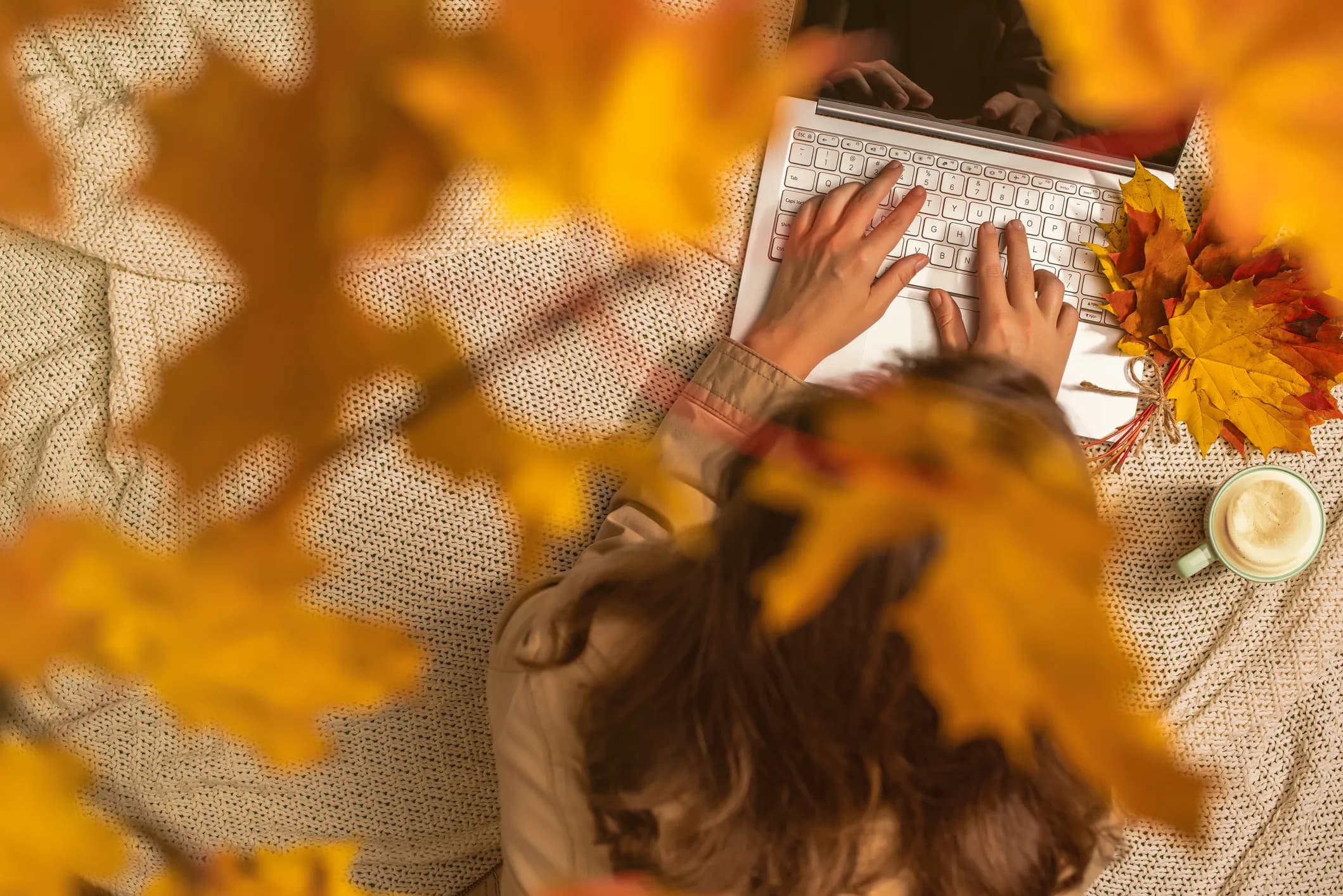 a person sitting under a maple tree having a text counselling session